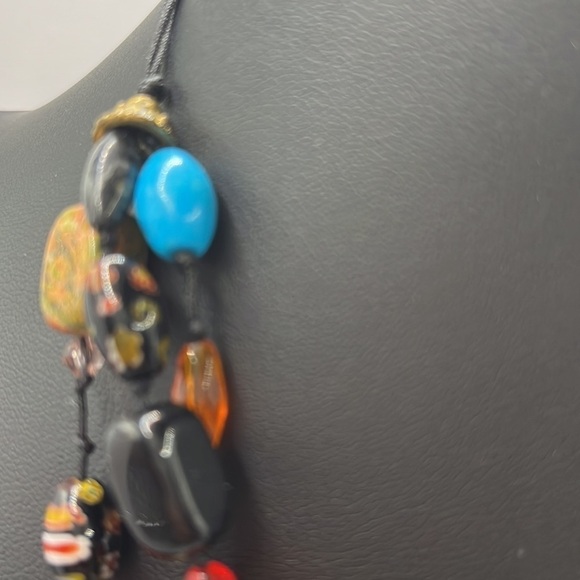 Colorful Beaded knotted Necklace with gold tone spacers - Picture 6 of 10